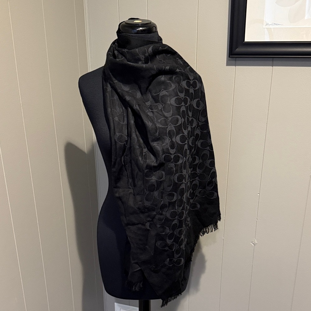 B21 Coach Outdoor Fall Winter Wool Silk Casual Black Signature Logo Scarf